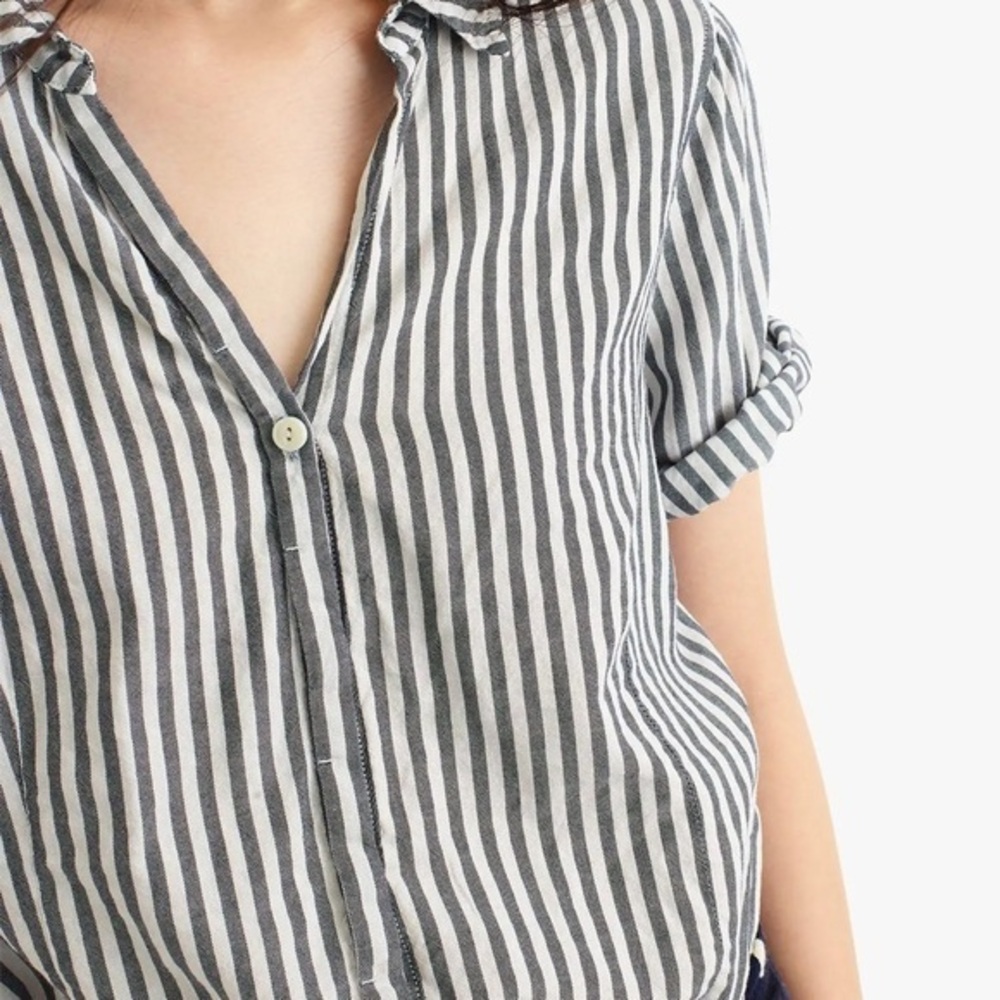 J.Crew Blue White Vertical Stripe Cotton Button Down Shirt XS Nautical Preppy - Picture 3 of 11